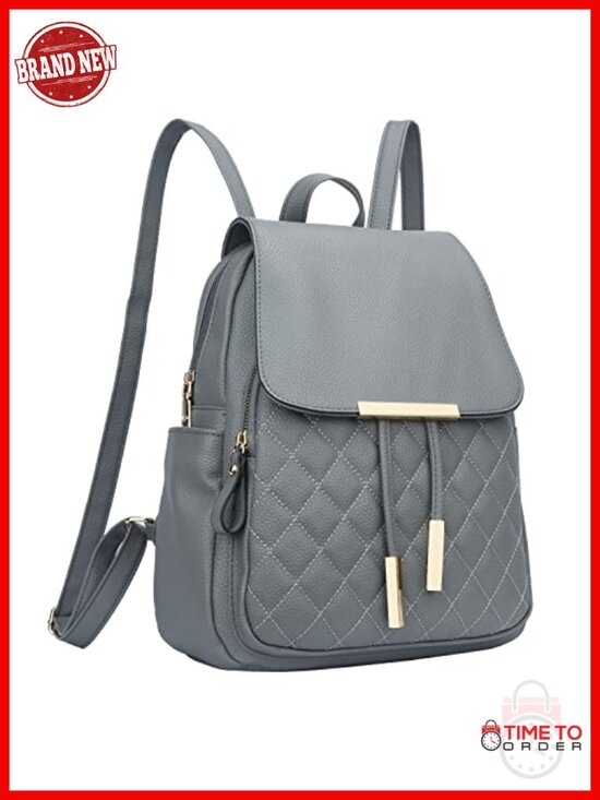 Quilted Faux Leather Fashion Backpack Purse with Pockets main image 4